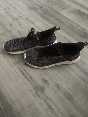 adidas Women's Black Knit Athletic Sneakers with White Sole